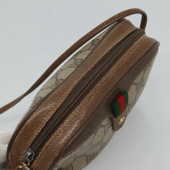 GUCCI GG Supreme Web Sherry Line Shoulder Bag PVC Beige Green Red Auth BA508 - Picture 7 of 16